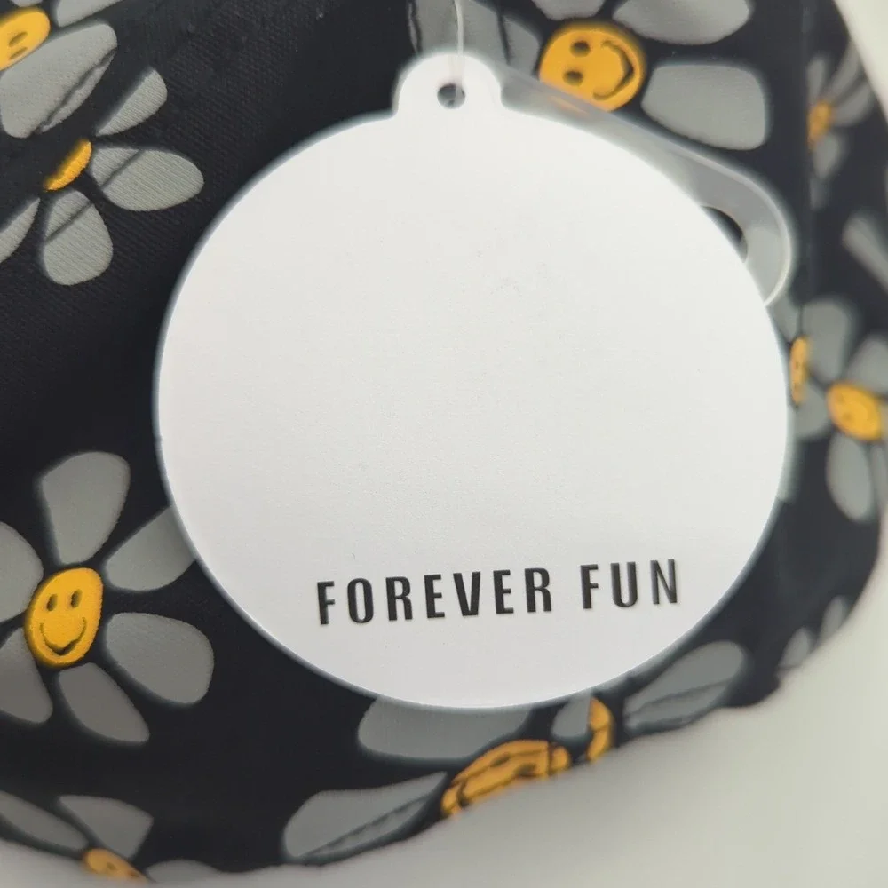 Neff Forever Fun Snapback Hat Black Daisy Smiley Face Floral Print Flat Brim Cap